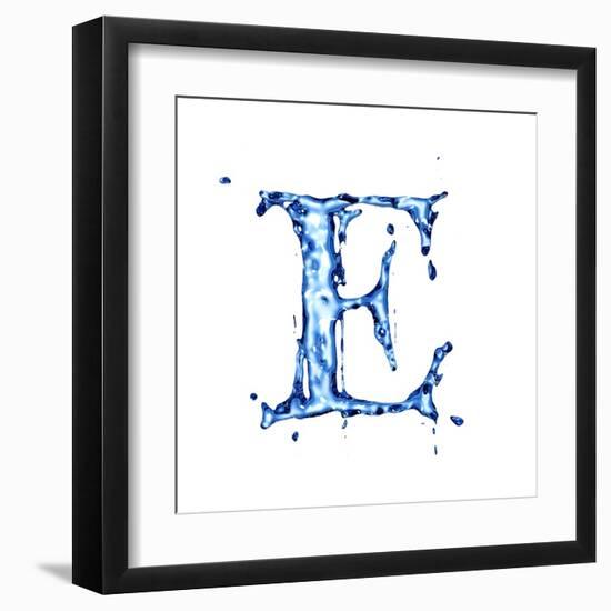 Blue Liquid Water Alphabet With Splashes And Drops - Letter E--Vladimir--Framed Art Print