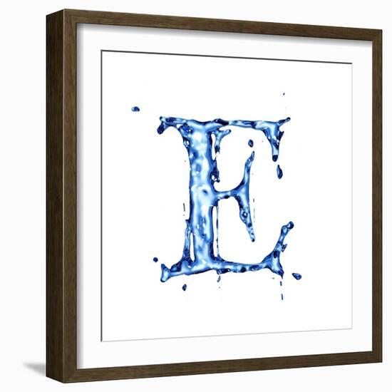 Blue Liquid Water Alphabet With Splashes And Drops - Letter E--Vladimir--Framed Art Print