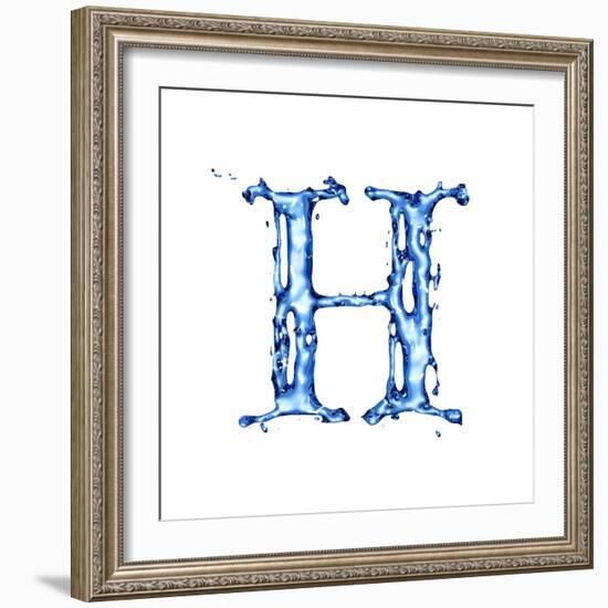 Blue Liquid Water Alphabet With Splashes And Drops - Letter H--Vladimir--Framed Art Print