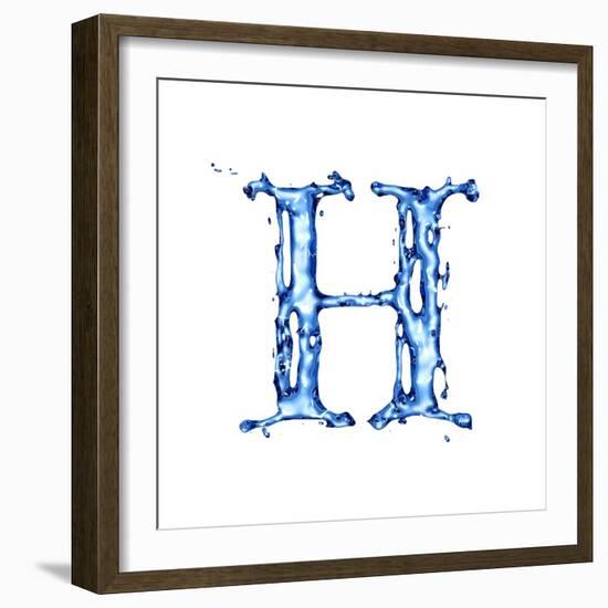 Blue Liquid Water Alphabet With Splashes And Drops - Letter H--Vladimir--Framed Art Print