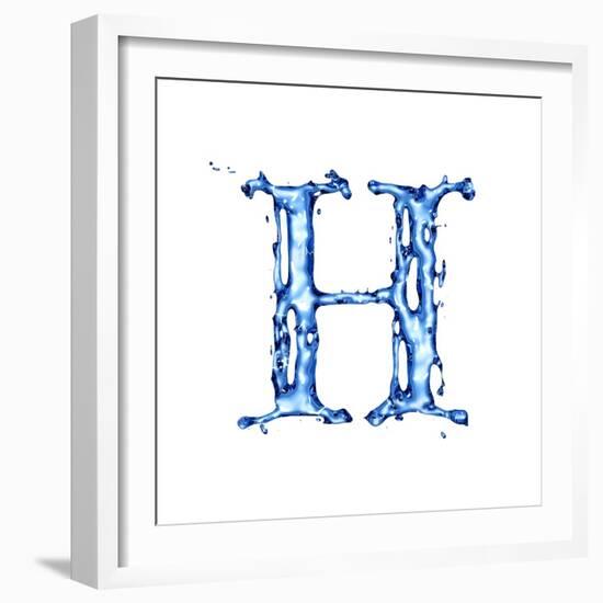 Blue Liquid Water Alphabet With Splashes And Drops - Letter H--Vladimir--Framed Art Print