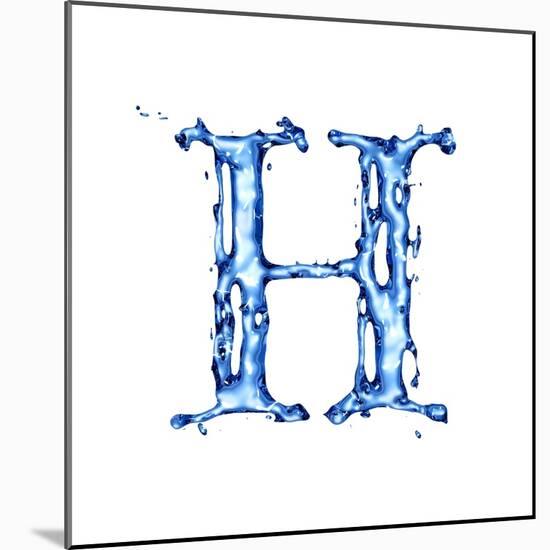 Blue Liquid Water Alphabet With Splashes And Drops - Letter H--Vladimir--Mounted Art Print