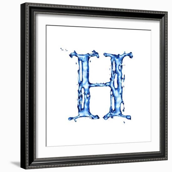 Blue Liquid Water Alphabet With Splashes And Drops - Letter H--Vladimir--Framed Art Print