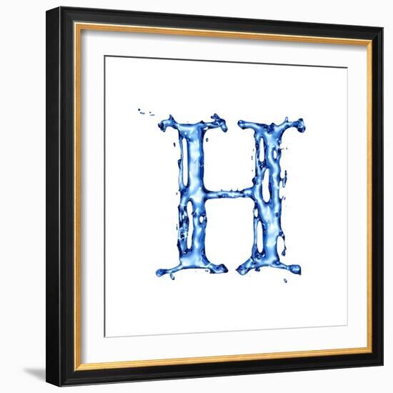 Blue Liquid Water Alphabet With Splashes And Drops - Letter H--Vladimir--Framed Art Print