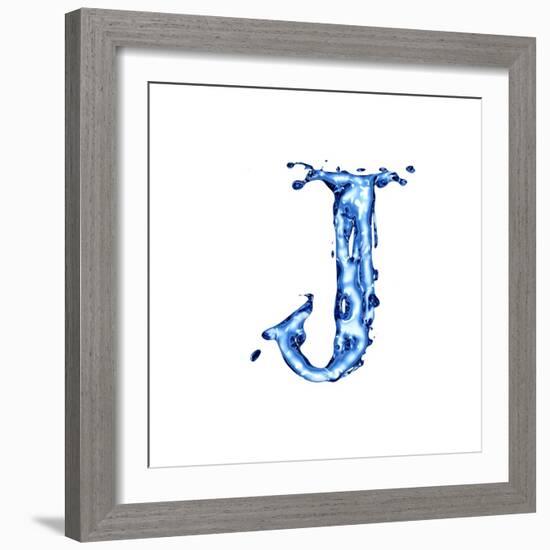 Blue Liquid Water Alphabet With Splashes And Drops - Letter J--Vladimir--Framed Premium Giclee Print