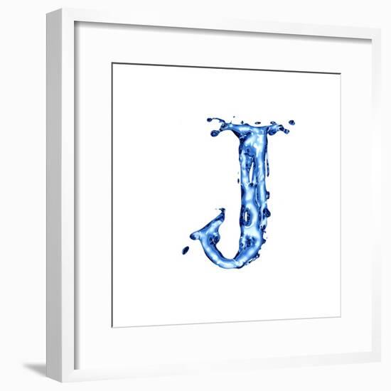 Blue Liquid Water Alphabet With Splashes And Drops - Letter J--Vladimir--Framed Premium Giclee Print