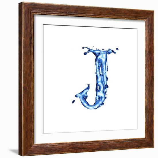 Blue Liquid Water Alphabet With Splashes And Drops - Letter J--Vladimir--Framed Premium Giclee Print