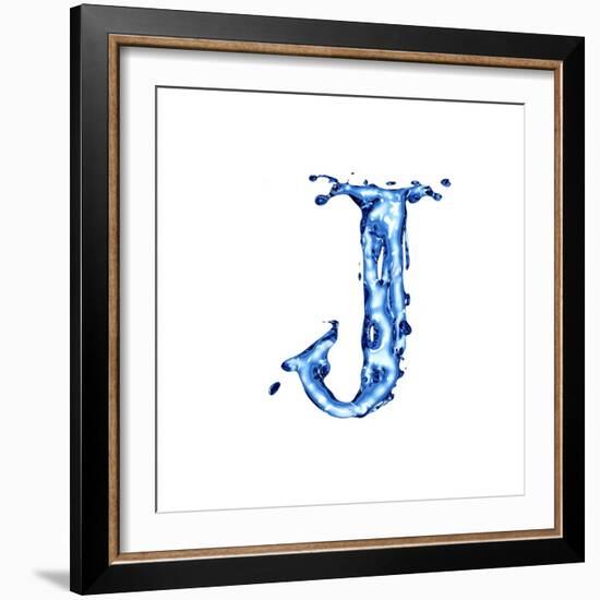 Blue Liquid Water Alphabet With Splashes And Drops - Letter J--Vladimir--Framed Premium Giclee Print