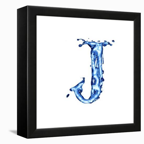 Blue Liquid Water Alphabet With Splashes And Drops - Letter J--Vladimir--Framed Stretched Canvas