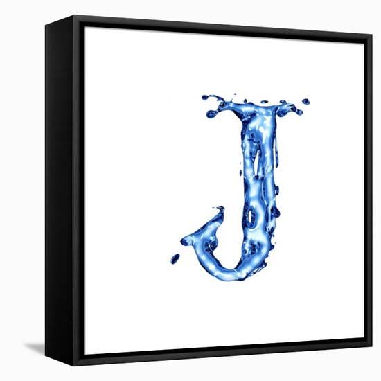 Blue Liquid Water Alphabet With Splashes And Drops - Letter J--Vladimir--Framed Stretched Canvas