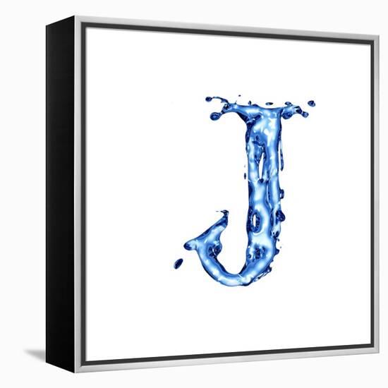 Blue Liquid Water Alphabet With Splashes And Drops - Letter J--Vladimir--Framed Stretched Canvas