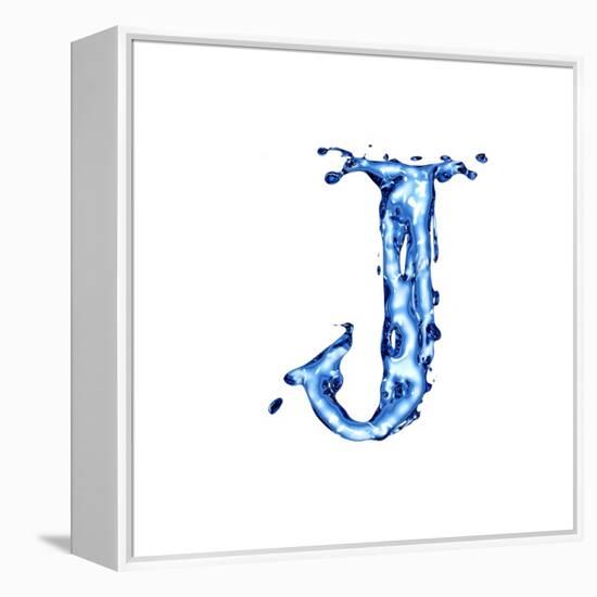 Blue Liquid Water Alphabet With Splashes And Drops - Letter J--Vladimir--Framed Stretched Canvas