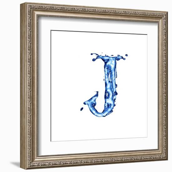 Blue Liquid Water Alphabet With Splashes And Drops - Letter J--Vladimir--Framed Art Print