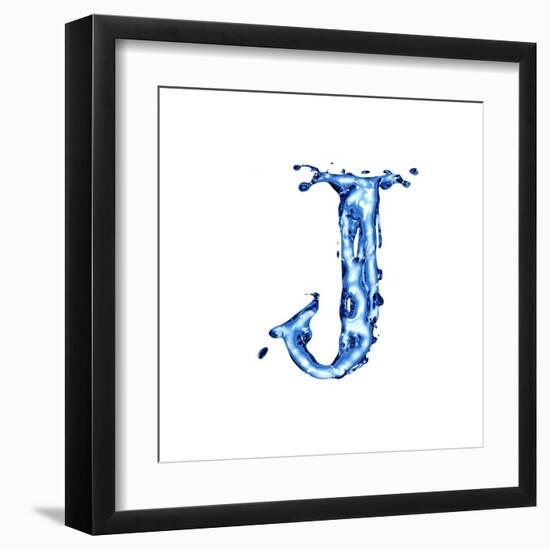 Blue Liquid Water Alphabet With Splashes And Drops - Letter J--Vladimir--Framed Art Print