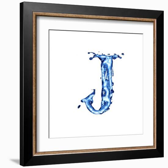 Blue Liquid Water Alphabet With Splashes And Drops - Letter J--Vladimir--Framed Art Print