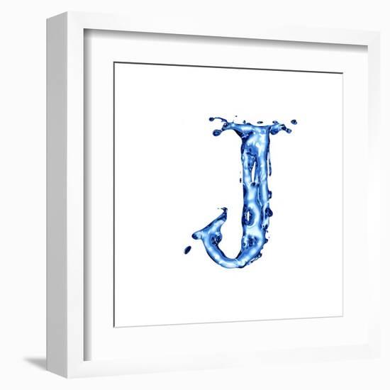 Blue Liquid Water Alphabet With Splashes And Drops - Letter J--Vladimir--Framed Art Print