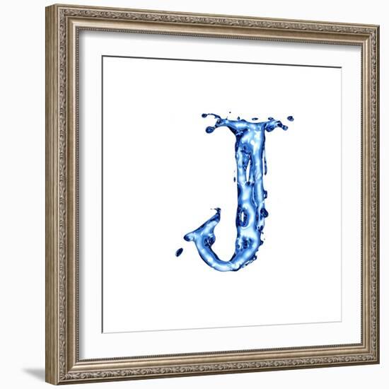 Blue Liquid Water Alphabet With Splashes And Drops - Letter J--Vladimir--Framed Art Print