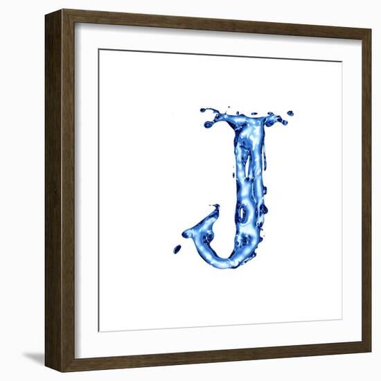 Blue Liquid Water Alphabet With Splashes And Drops - Letter J--Vladimir--Framed Art Print