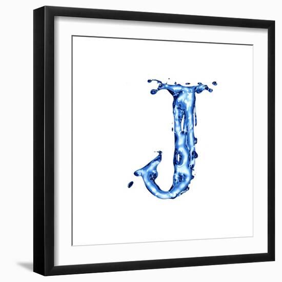 Blue Liquid Water Alphabet With Splashes And Drops - Letter J--Vladimir--Framed Art Print