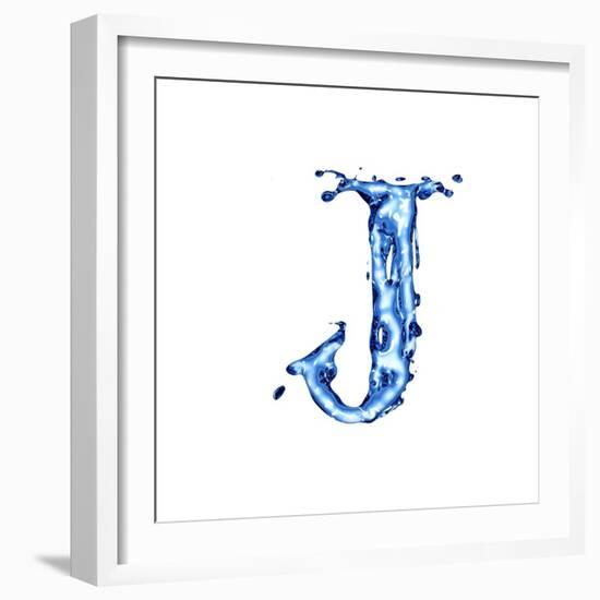 Blue Liquid Water Alphabet With Splashes And Drops - Letter J--Vladimir--Framed Art Print