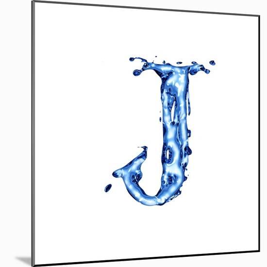 Blue Liquid Water Alphabet With Splashes And Drops - Letter J--Vladimir--Mounted Art Print