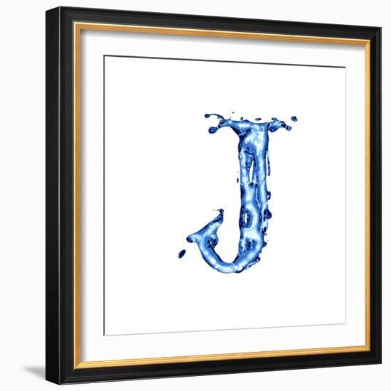 Blue Liquid Water Alphabet With Splashes And Drops - Letter J--Vladimir--Framed Art Print