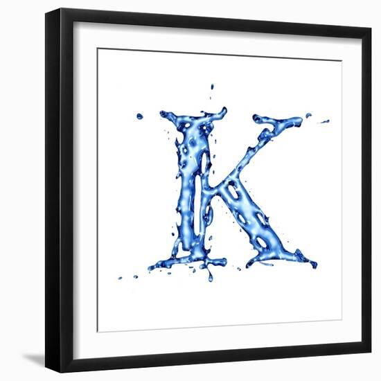 Blue Liquid Water Alphabet With Splashes And Drops - Letter K--Vladimir--Framed Premium Giclee Print