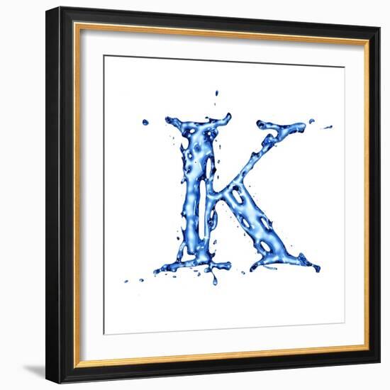 Blue Liquid Water Alphabet With Splashes And Drops - Letter K--Vladimir--Framed Premium Giclee Print