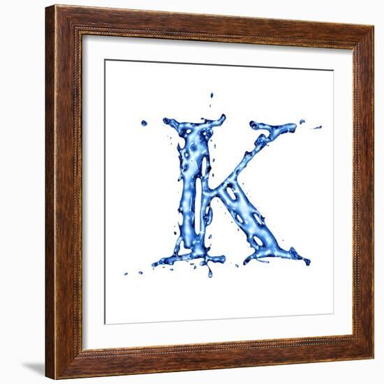 Blue Liquid Water Alphabet With Splashes And Drops - Letter K--Vladimir--Framed Art Print