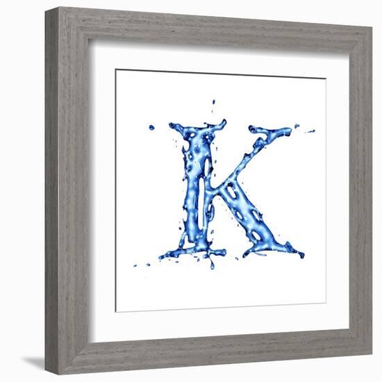 Blue Liquid Water Alphabet With Splashes And Drops - Letter K--Vladimir--Framed Art Print