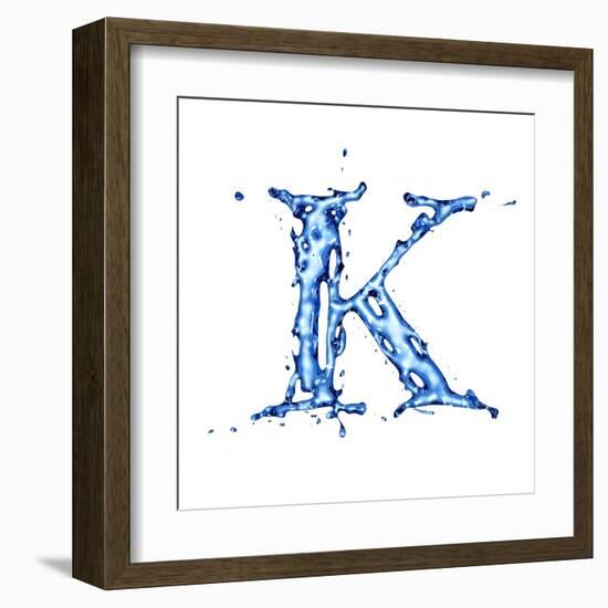 Blue Liquid Water Alphabet With Splashes And Drops - Letter K--Vladimir--Framed Art Print