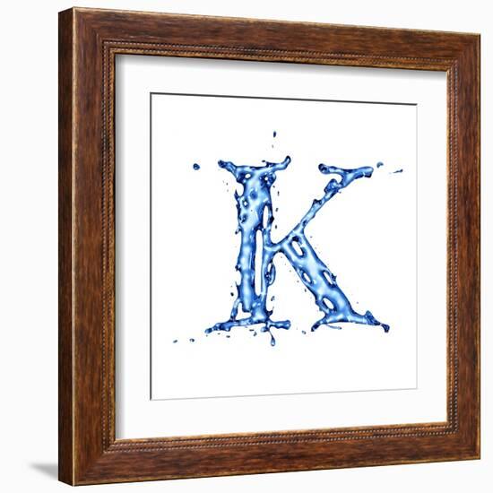 Blue Liquid Water Alphabet With Splashes And Drops - Letter K--Vladimir--Framed Art Print