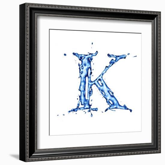 Blue Liquid Water Alphabet With Splashes And Drops - Letter K--Vladimir--Framed Art Print