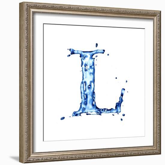 Blue Liquid Water Alphabet With Splashes And Drops - Letter L--Vladimir--Framed Art Print