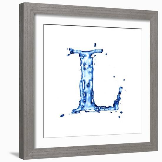 Blue Liquid Water Alphabet With Splashes And Drops - Letter L--Vladimir--Framed Art Print