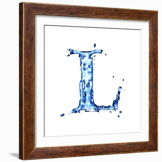 Blue Liquid Water Alphabet With Splashes And Drops - Letter L--Vladimir--Framed Art Print