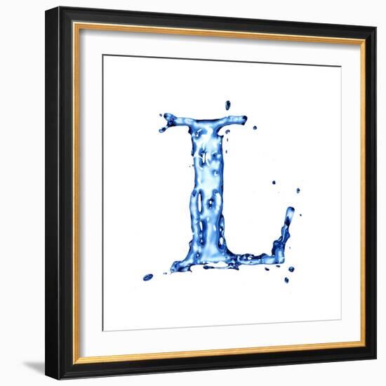 Blue Liquid Water Alphabet With Splashes And Drops - Letter L--Vladimir--Framed Art Print