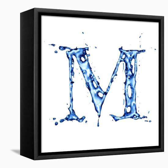 Blue Liquid Water Alphabet With Splashes And Drops - Letter M--Vladimir--Framed Stretched Canvas