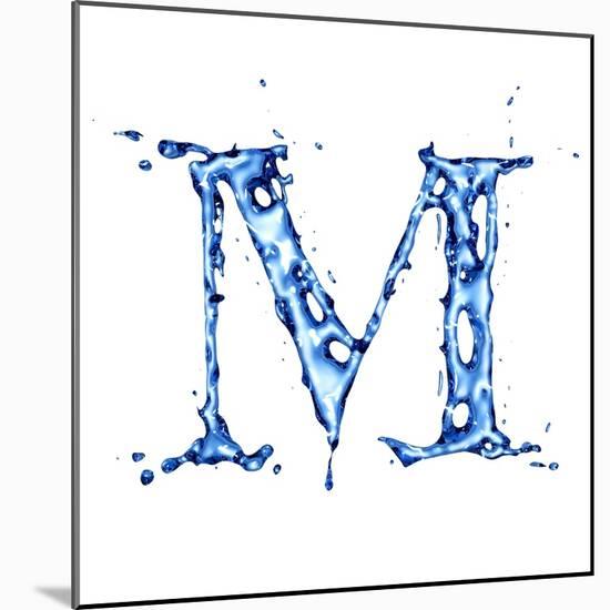 Blue Liquid Water Alphabet With Splashes And Drops - Letter M--Vladimir--Mounted Art Print