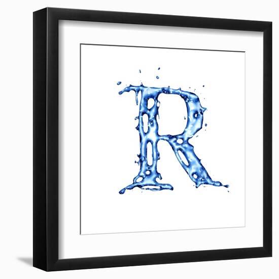 Blue Liquid Water Alphabet With Splashes And Drops - Letter R--Vladimir--Framed Art Print