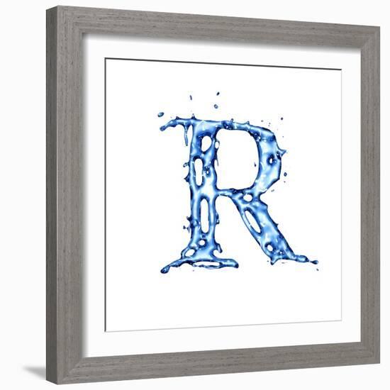 Blue Liquid Water Alphabet With Splashes And Drops - Letter R--Vladimir--Framed Art Print