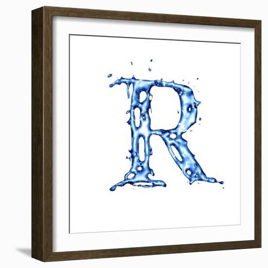 Blue Liquid Water Alphabet With Splashes And Drops - Letter R--Vladimir--Framed Art Print