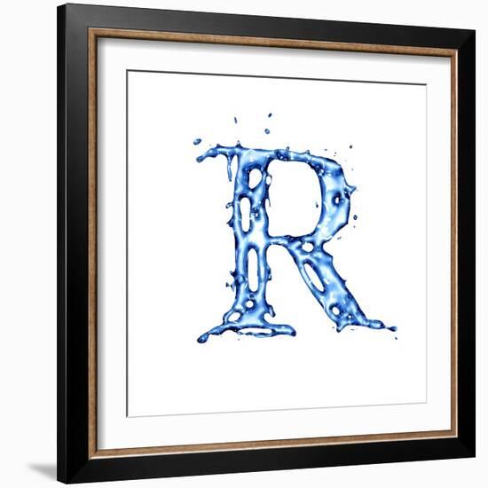 Blue Liquid Water Alphabet With Splashes And Drops - Letter R--Vladimir--Framed Art Print