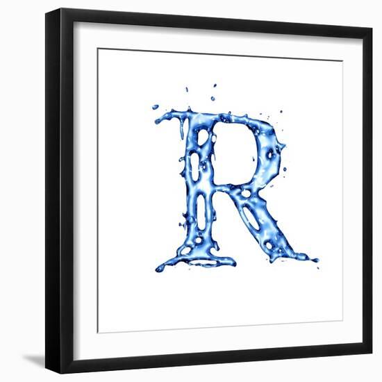 Blue Liquid Water Alphabet With Splashes And Drops - Letter R--Vladimir--Framed Art Print