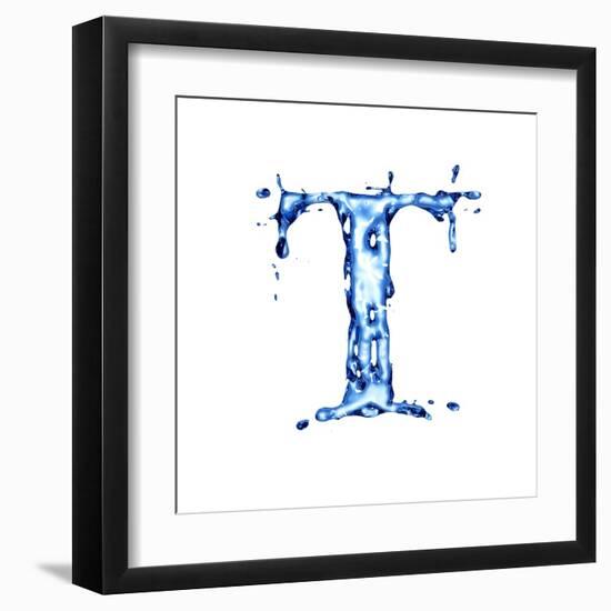 Blue Liquid Water Alphabet With Splashes And Drops - Letter T--Vladimir--Framed Art Print