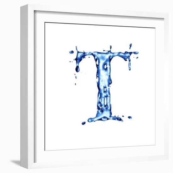 Blue Liquid Water Alphabet With Splashes And Drops - Letter T--Vladimir--Framed Art Print