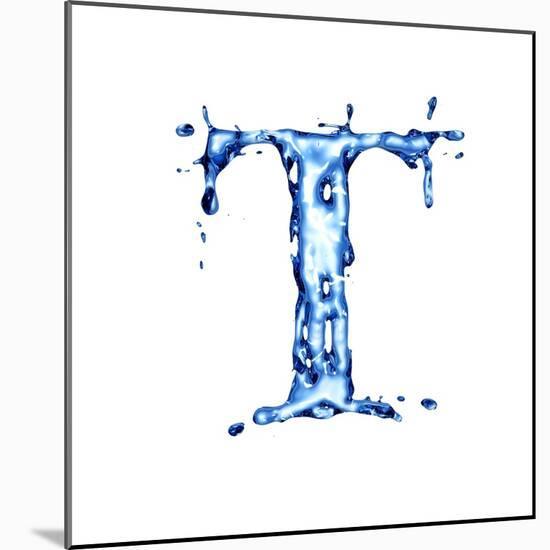 Blue Liquid Water Alphabet With Splashes And Drops - Letter T--Vladimir--Mounted Art Print