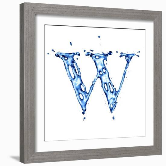 Blue Liquid Water Alphabet With Splashes And Drops - Letter W--Vladimir--Framed Art Print