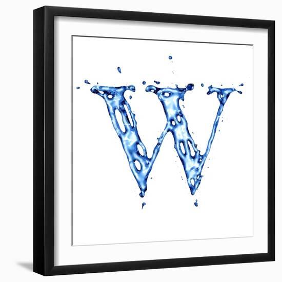 Blue Liquid Water Alphabet With Splashes And Drops - Letter W--Vladimir--Framed Art Print