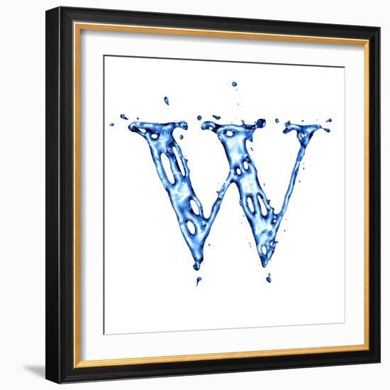 Blue Liquid Water Alphabet With Splashes And Drops - Letter W--Vladimir--Framed Art Print